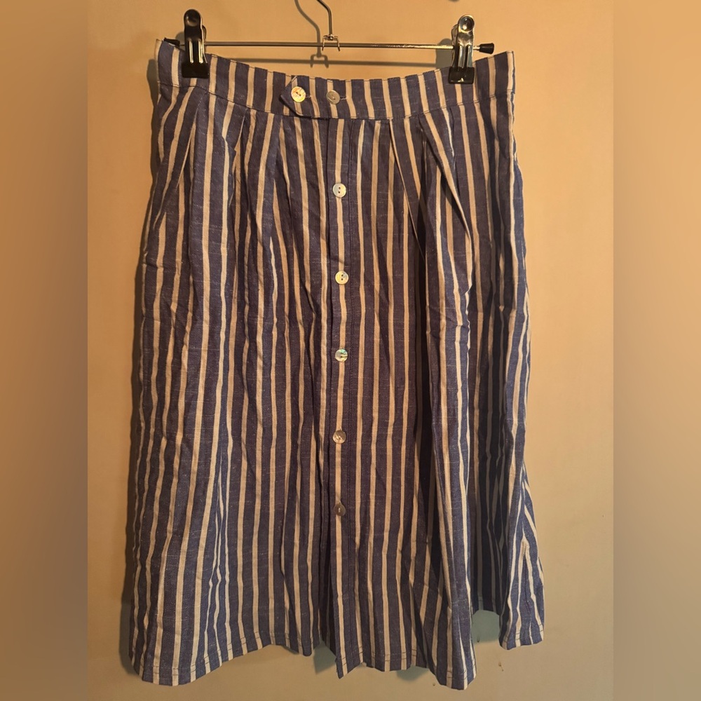 POL Blue and White Midi Pencil Skirt